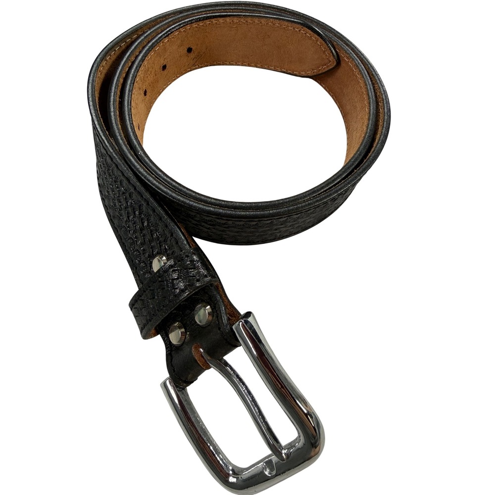 Hilason Belt Men 42 Black Excellent Basketweave Embossed Genuine Leather Western